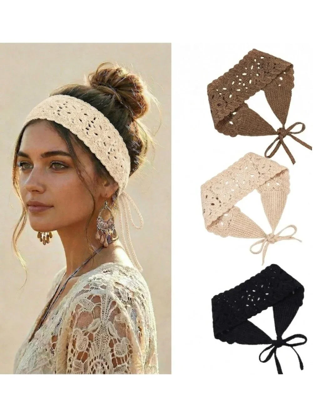 3Pcs Boho Knit Headbands for Women | Stylish Hair Accessories & Bandana Scarves